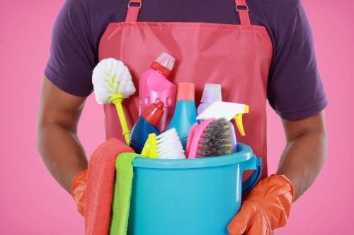 Carpet cleaner preparing equipment in a safe working area